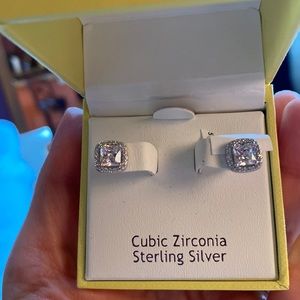 Rachel Ashwell Sterling Silver Cubic Zirconia Halo Stud Earrings. Brand New